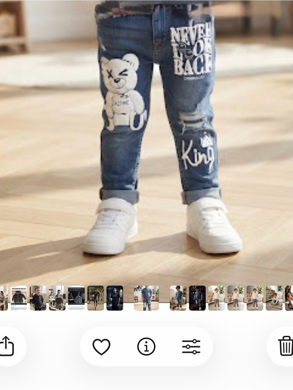 Kids Blue Graphic Denim Jeans with Teddy and 'King' Print
